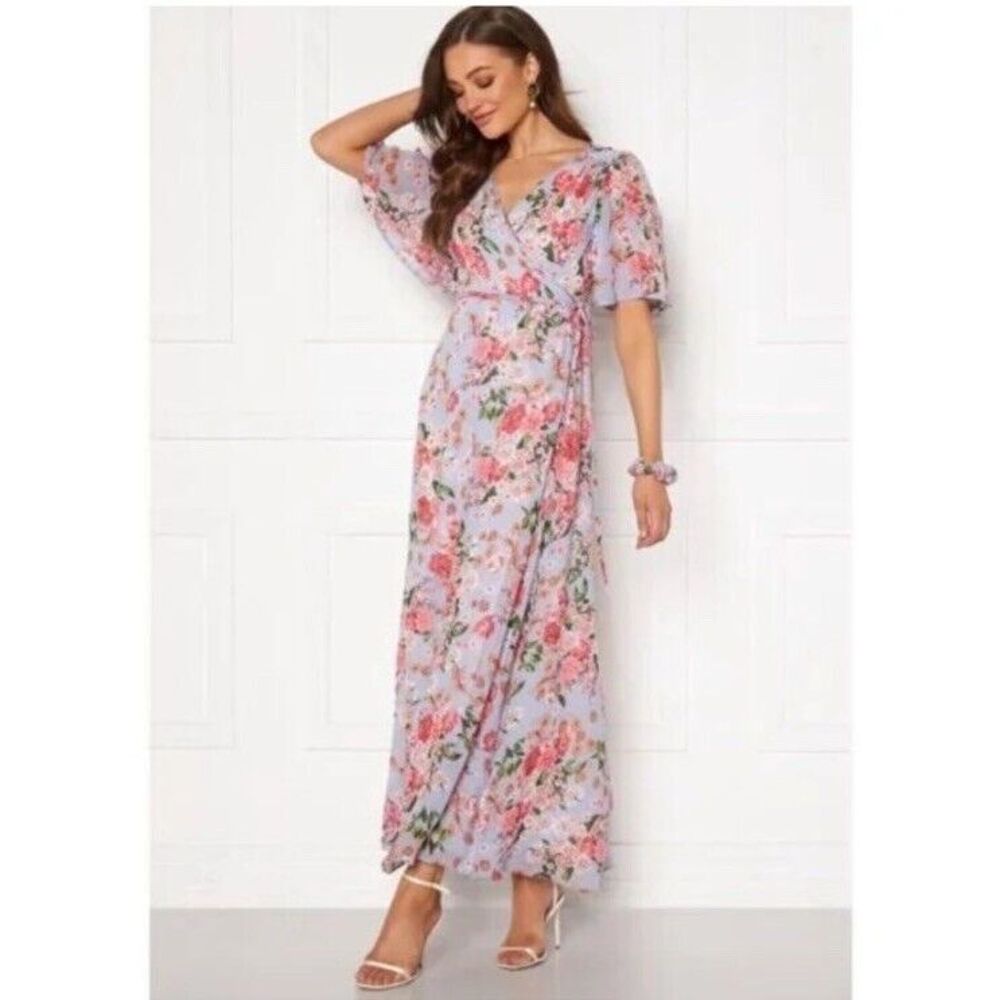 NEW By TiMo FLORAL WRAP MAXI Dress‎ FLUTTER BLUE DREAM WOMEN Small